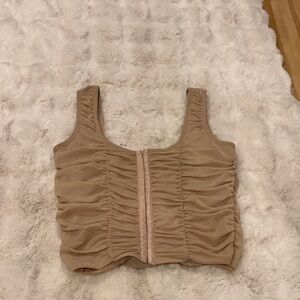 Shinestar Nude Ruched Front Crop Tank